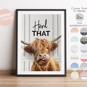 Cheeky Highland Cow Print, Choice of Funny Bathroom Quote, Bathroom Humour Art, Highland Cow Print, Animal Bathroom Decor, Herd That Print