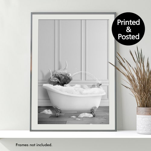 Black and White Highland Cow Shaking Head in a Bath Print Cow Etsy UK