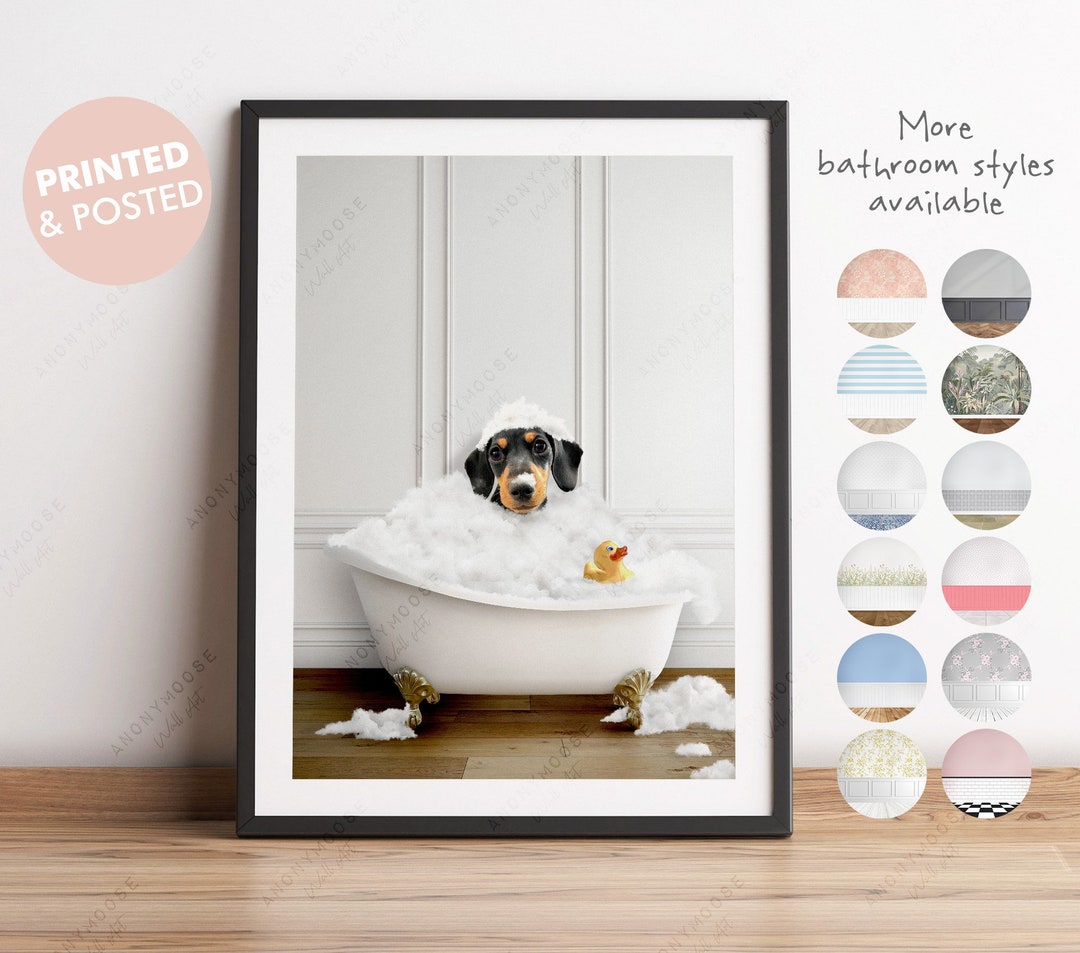 Dachshund Sausage Dog in a Bath Print, Dachshund Bathing, Funny ...