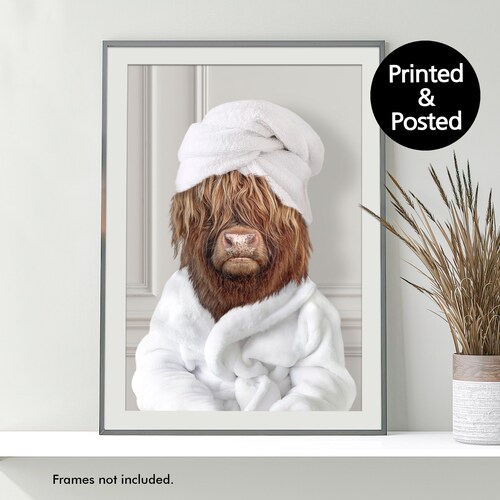 Highland Cow on the Toilet Bathroom Wall Art Sketch Style Etsy