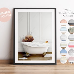 Highland Cow Squirting Water in a Bath Print, Cow Bathing, Funny Bathroom Print, Animal in bathtub, Highland Cow in Tub Print, Whimsy Animal
