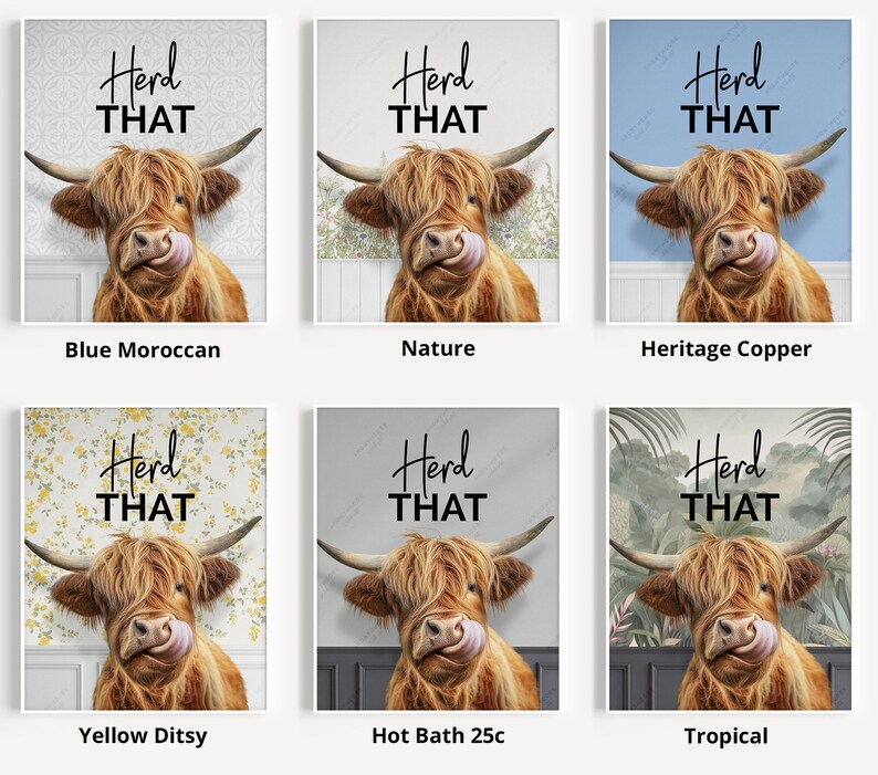 Cheeky Highland Cow Print, Choice of Funny Bathroom Quote, Bathroom Humour Art, Highland Cow Print, Animal Bathroom Decor, Herd That Print bild 5