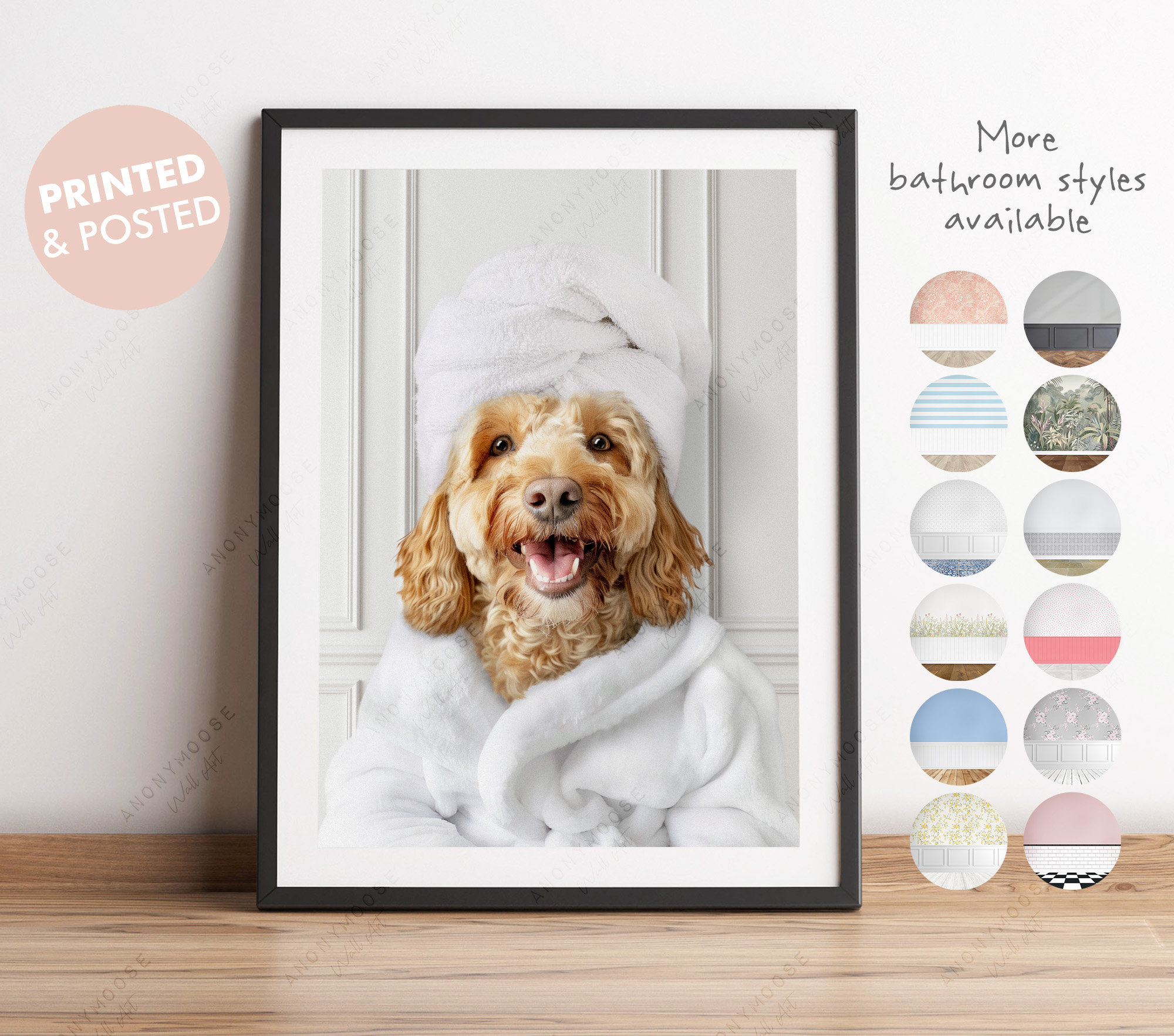 Cockapoo in a Bathrobe Print, Dog Bathing, Funny Bathroom Print, Animal ...