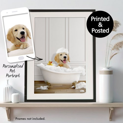 Custom Two Pet in Bath Portrait Print Dogs in Bathtub Etsy
