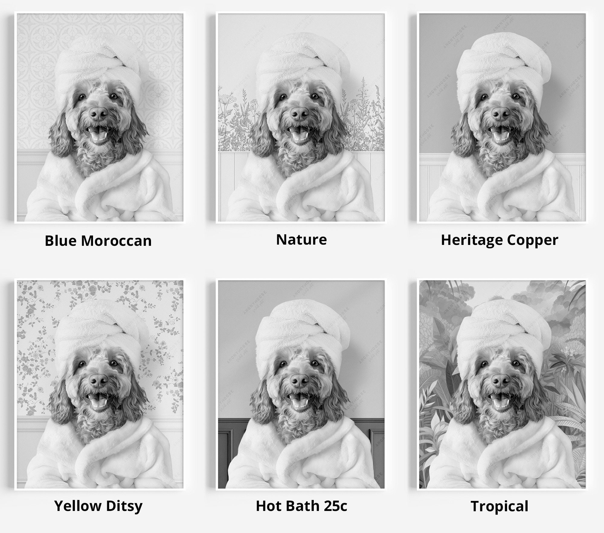 Black and White - Cockapoo in a Bathrobe Print, Dog Bathing, Funny ...