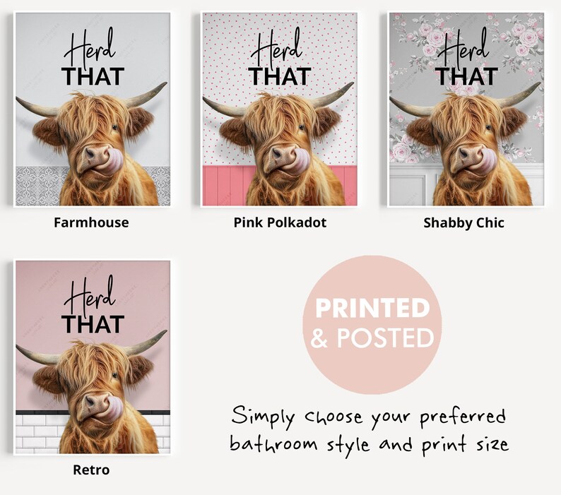 Cheeky Highland Cow Print, Choice of Funny Bathroom Quote, Bathroom Humour Art, Highland Cow Print, Animal Bathroom Decor, Herd That Print bild 6