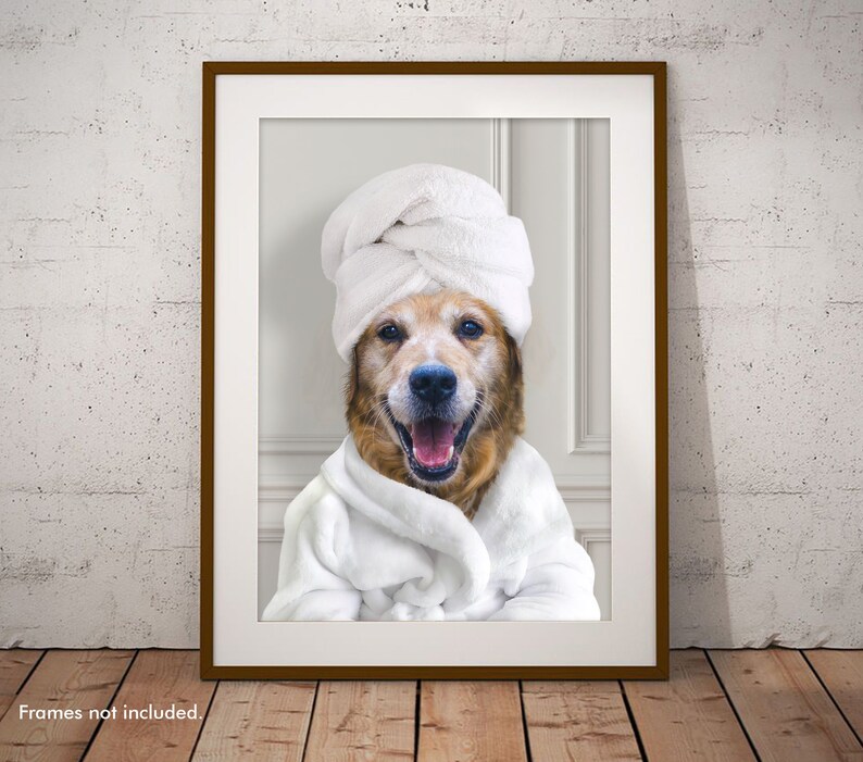 Custom Pet in a Bathrobe Portrait Print Dogs and Cats With Etsy UK