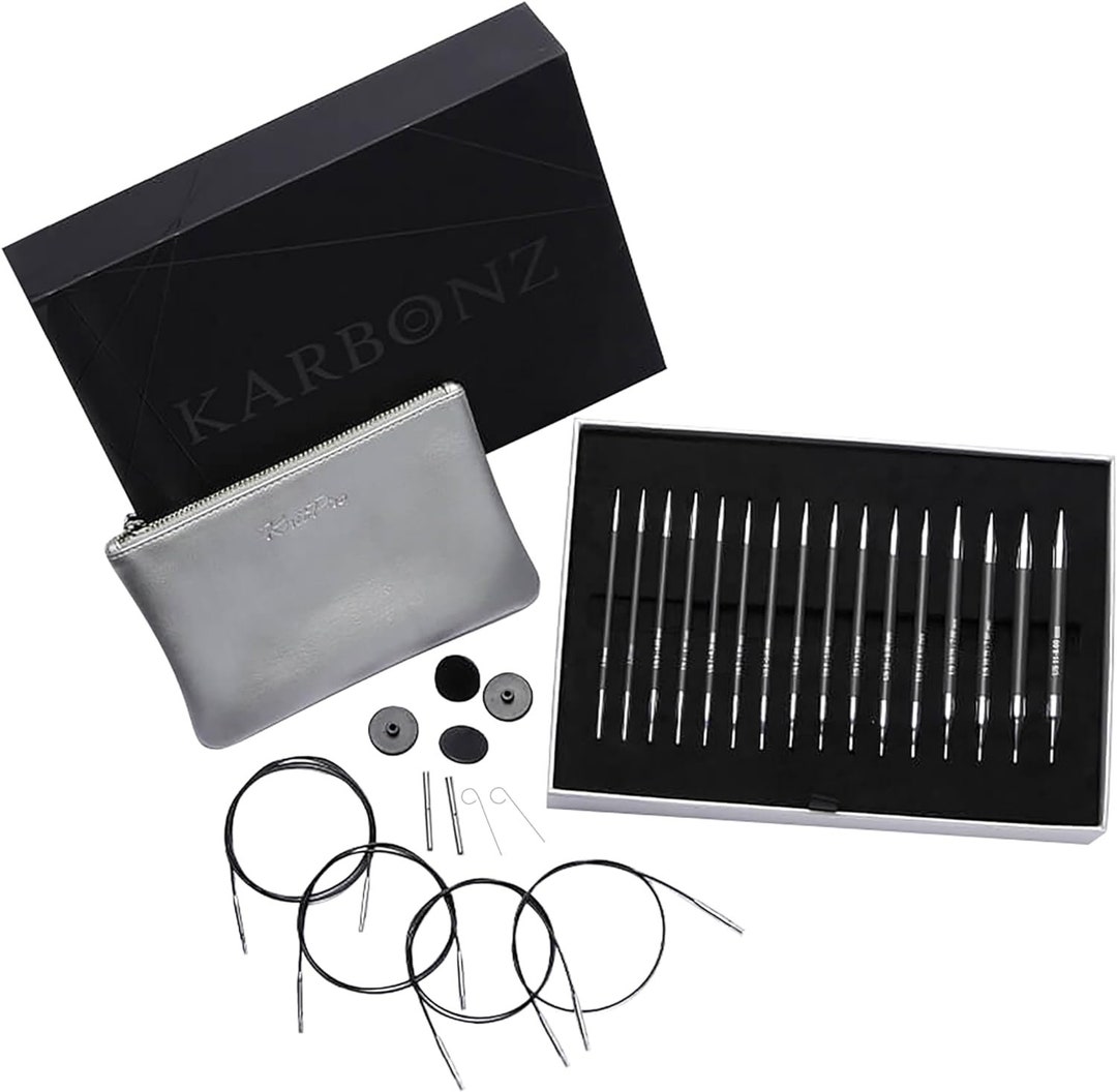 Set Ferri Circolari Intercambiabili KnitPro Deluxe Karbonz – Punte In Carbonio Da 3,5 A 8,0 Mm Con Cavi E Accessori In Pratica Busta In Tessuto - 4
