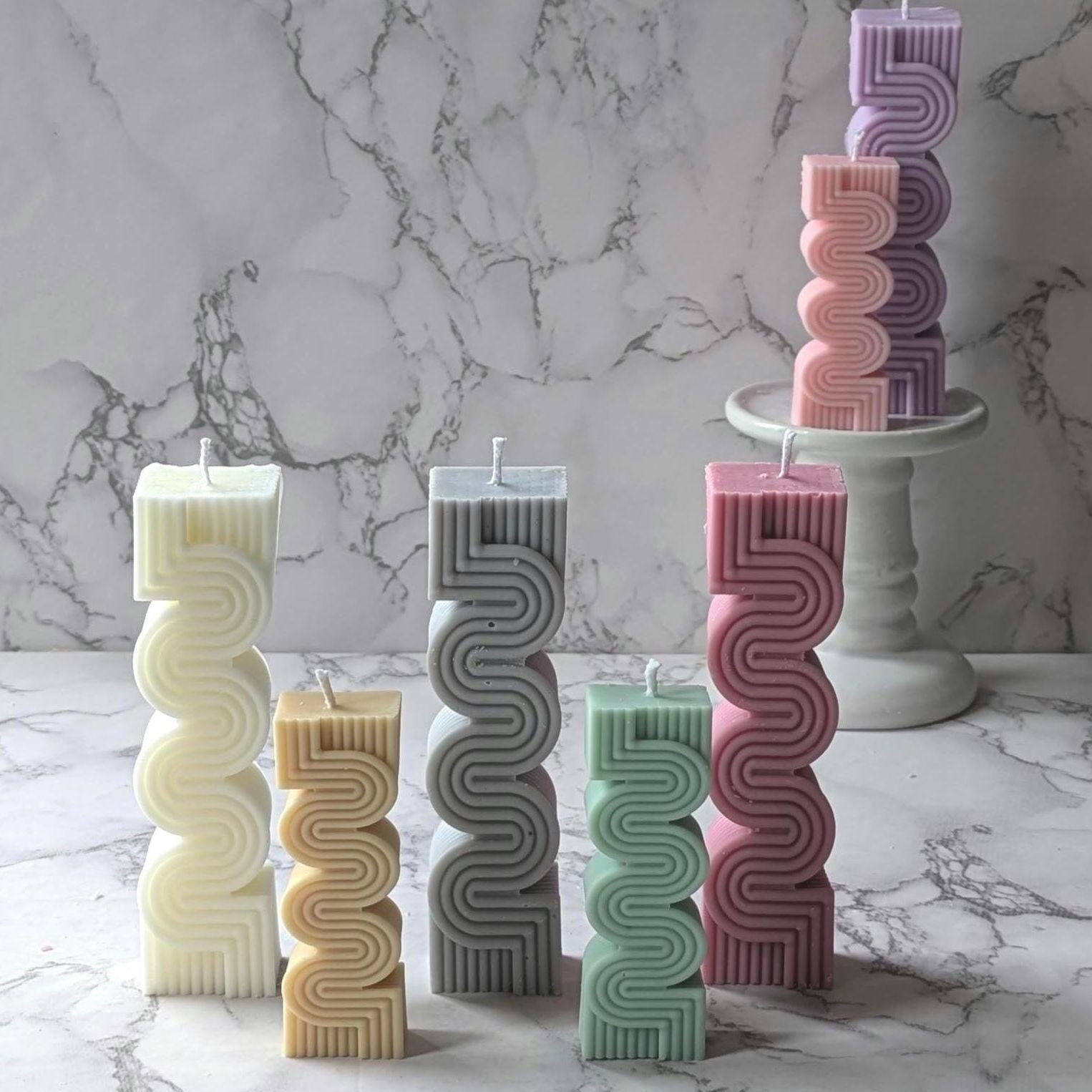 Sculptured Pillar Candle | Colorful Pastel Wavy Candles | Aesthetic Home Decor | Handmade Coconut Soy Wax Candles | Beautiful Scented Gift