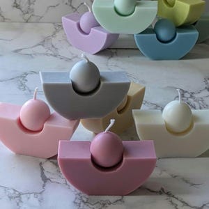 Geometric decorative candle | Rustic Minimalist Home Decor | Boat shaped candle | Aesthetic soy wax candles | White, Grey, and Beige candles