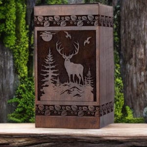 Handmade Wooden Deer Urn – Engraved Cremation Urn for Human Ashes, Memorial Box, Customizable, Premium Rosewood, Gift-Ready