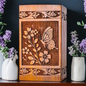 Handmade Butterfly Carved Rosewood Urn: Personalized Memorial Box