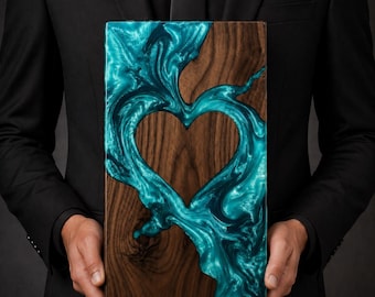 Handmade Wooden & Resin Urn Box with Heart Design | Memorial Keepsake Urn | Custom Engraved Ashes Box | Funeral Sympathy Gift | Wooden Urn