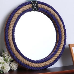 Specchio in corda nautica fatto a mano – Specchio da parete costiero – Specchio rotondo rustico in iuta – Decorazione per bagno e ingresso in stile fattoria boho – specchio da parete