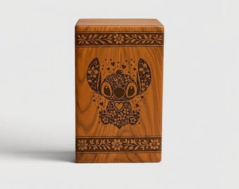 Personalized Wooden Urn Box with Floral Stitch Design | Handcrafted Sheesham Wood Memorial Box | Custom Engraved Ashes Urn for Human or Pet