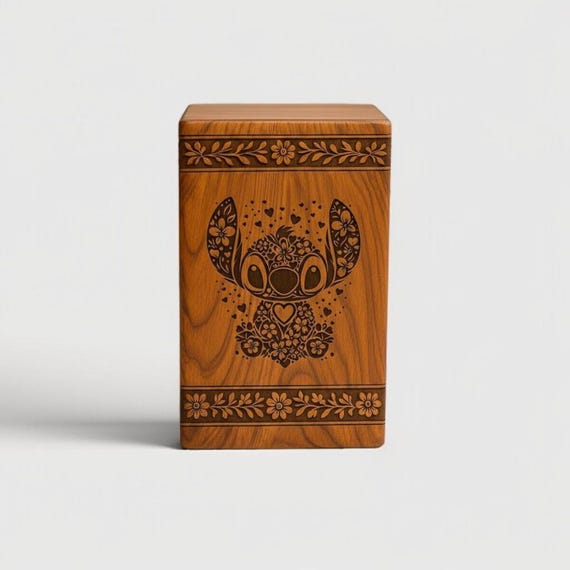 Personalized Wooden Urn Box with Floral Stitch Design | Handcrafted Sheesham Wood Memorial Box | Custom Engraved Ashes Urn for Human or Pet