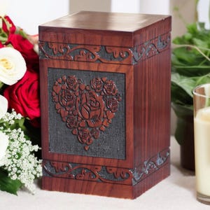 Handmade Rosewood Cremation Urn: Tree of Life Heart, Personalized Memorial