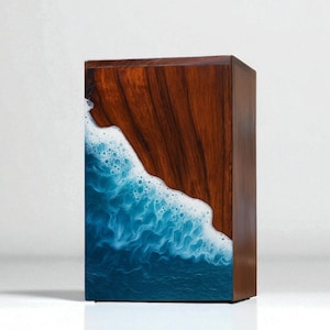 Handcrafted Sheesham Wood Ocean Wave Cremation Urn - Personalized Memorial