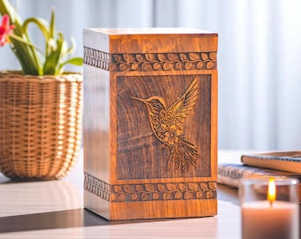 Handmade Rosewood Hummingbird Urn Box: Personalized Cremation Keepsake