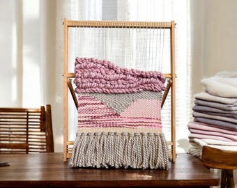 Large Beechwood Weaving Loom with Stand: DIY Tapestry Kit (26" x 20")