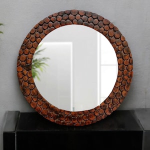 Handmade Wooden Round Wall Mirror: Coastal Nautical Decor