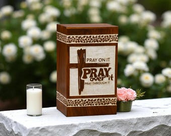 Personalized Sheesham Wood Urn Box: Engraved Cross, Christian Memorial