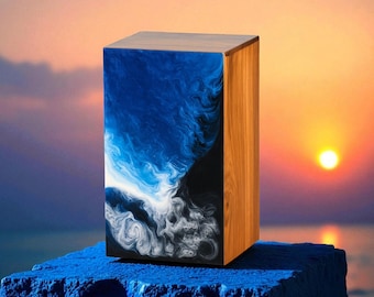 Handmade Ocean Resin & Sheesham Wood Urn Box - Personalized Memorial