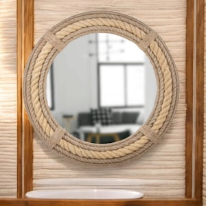 Handmade Jute Rope Mirror: Coastal Rustic Wall Decor, Custom Size