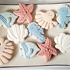 Galletas de mantequilla personalizadas, animales marinos, conchas, estrellas de mar, peces, fiesta de cumpleaños imagen 1
