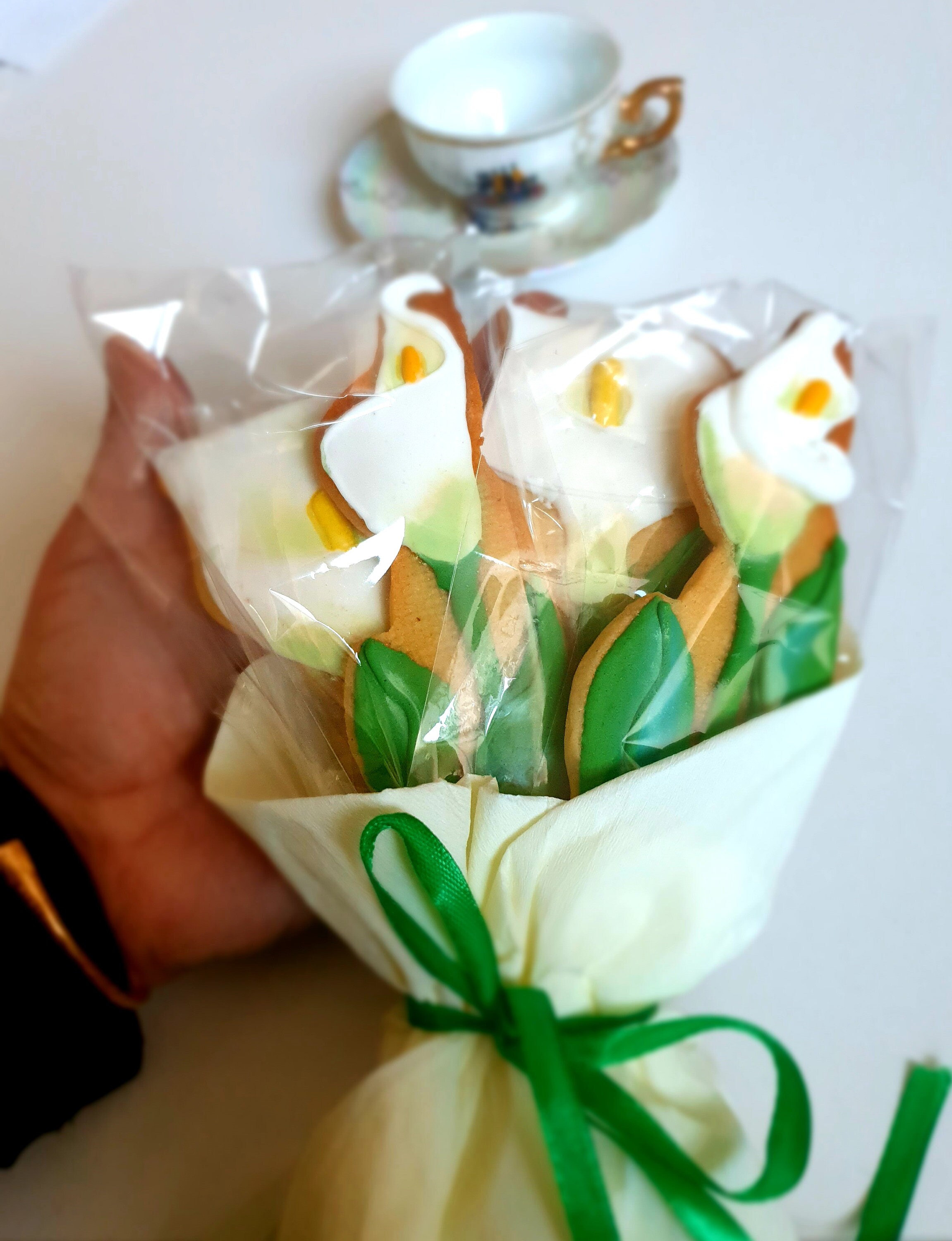 Biscuit Décoré Bouquet de Fleur Arum Blanc