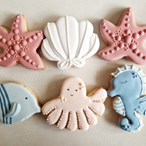 Galletas de mantequilla personalizadas, animales marinos, conchas, estrellas de mar, peces, fiesta de cumpleaños imagen 6