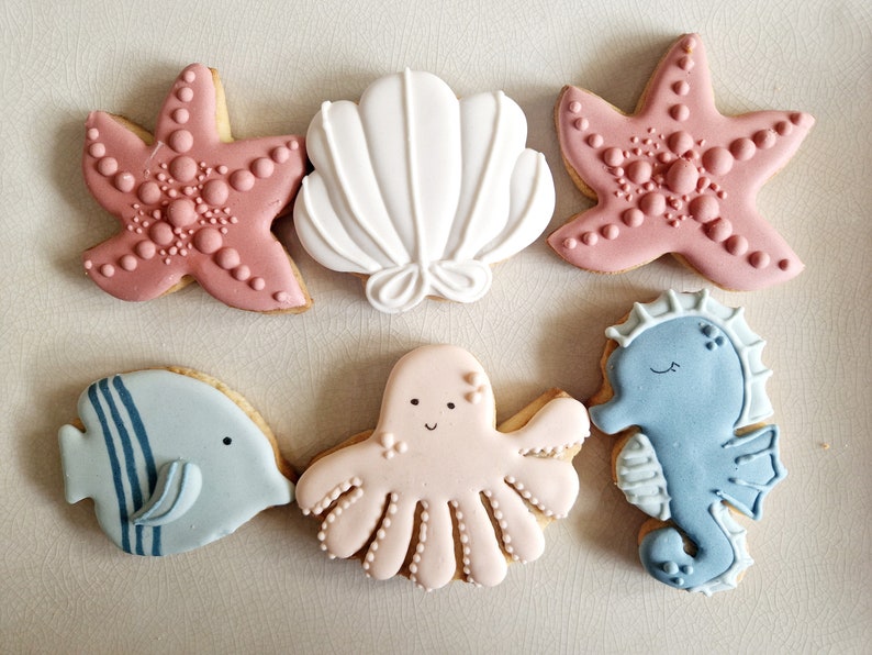 Galletas de mantequilla personalizadas, animales marinos, conchas, estrellas de mar, peces, fiesta de cumpleaños imagen 6