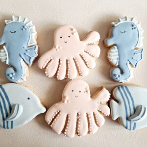 Galletas de mantequilla personalizadas, animales marinos, conchas, estrellas de mar, peces, fiesta de cumpleaños imagen 2