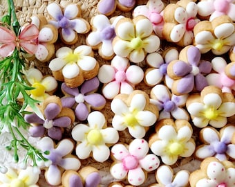 Assortisement de mini-biscuit fleurs marguerite,cadeau pour elle,anniversaire,fête des mères, blanc viollet,jaune,orange,rose