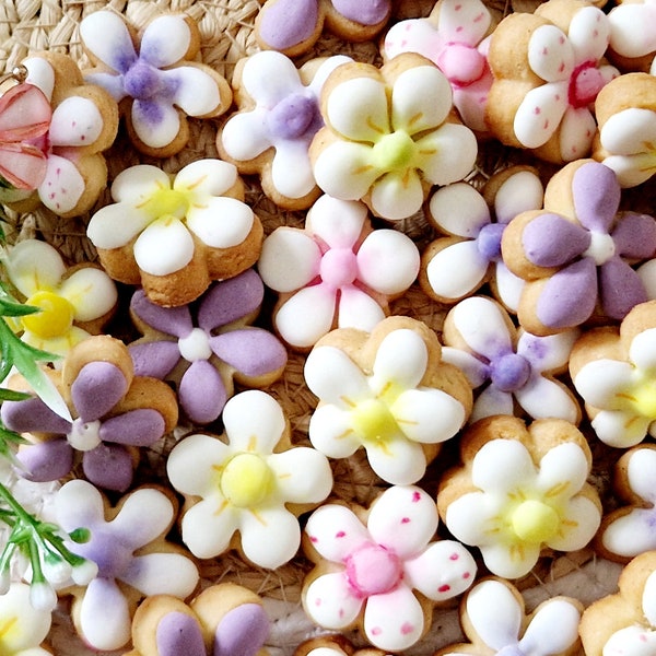 Assortisement de mini-biscuit fleurs marguerite,cadeau pour elle,anniversaire,fête des mères, blanc viollet,jaune,orange,rose