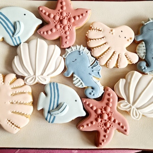 Galletas de mantequilla personalizadas, animales marinos, conchas, estrellas de mar, peces, fiesta de cumpleaños imagen 3