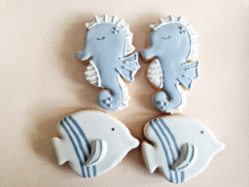 Galletas de mantequilla personalizadas, animales marinos, conchas, estrellas de mar, peces, fiesta de cumpleaños imagen 4