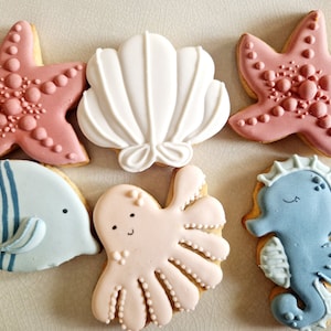 Galletas de mantequilla personalizadas, animales marinos, conchas, estrellas de mar, peces, fiesta de cumpleaños imagen 5