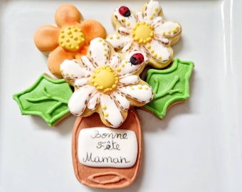 Biscuits personnalisés fleurs vase fêtes des mères anniversaire à offrir