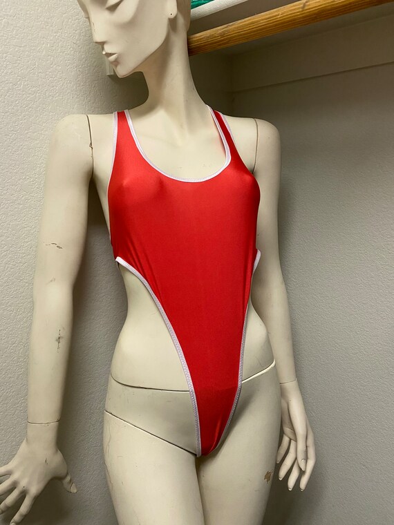 Red Solid With White Trim 1 Piece Bodysuit Size SMALL 