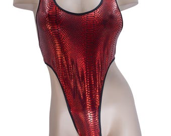 スネークスキン柄、ブラックトリム、1ピースボディスーツ、サイズS～M（様々なスタイル）