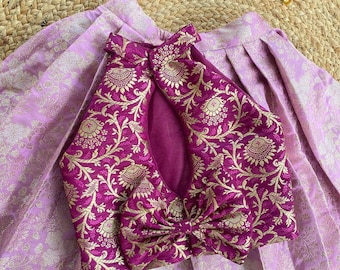 Baby Girl Lehenga Choli Set | Purple Floral Brocade, Indian Kids Wear