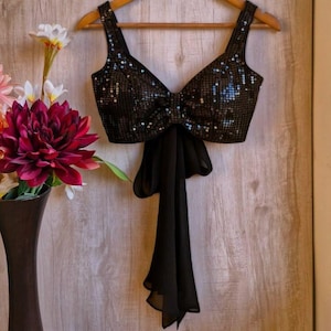 Black Sequin Crop Top, Sparkly Party Top, Festival Outfit, Night Out Bralette