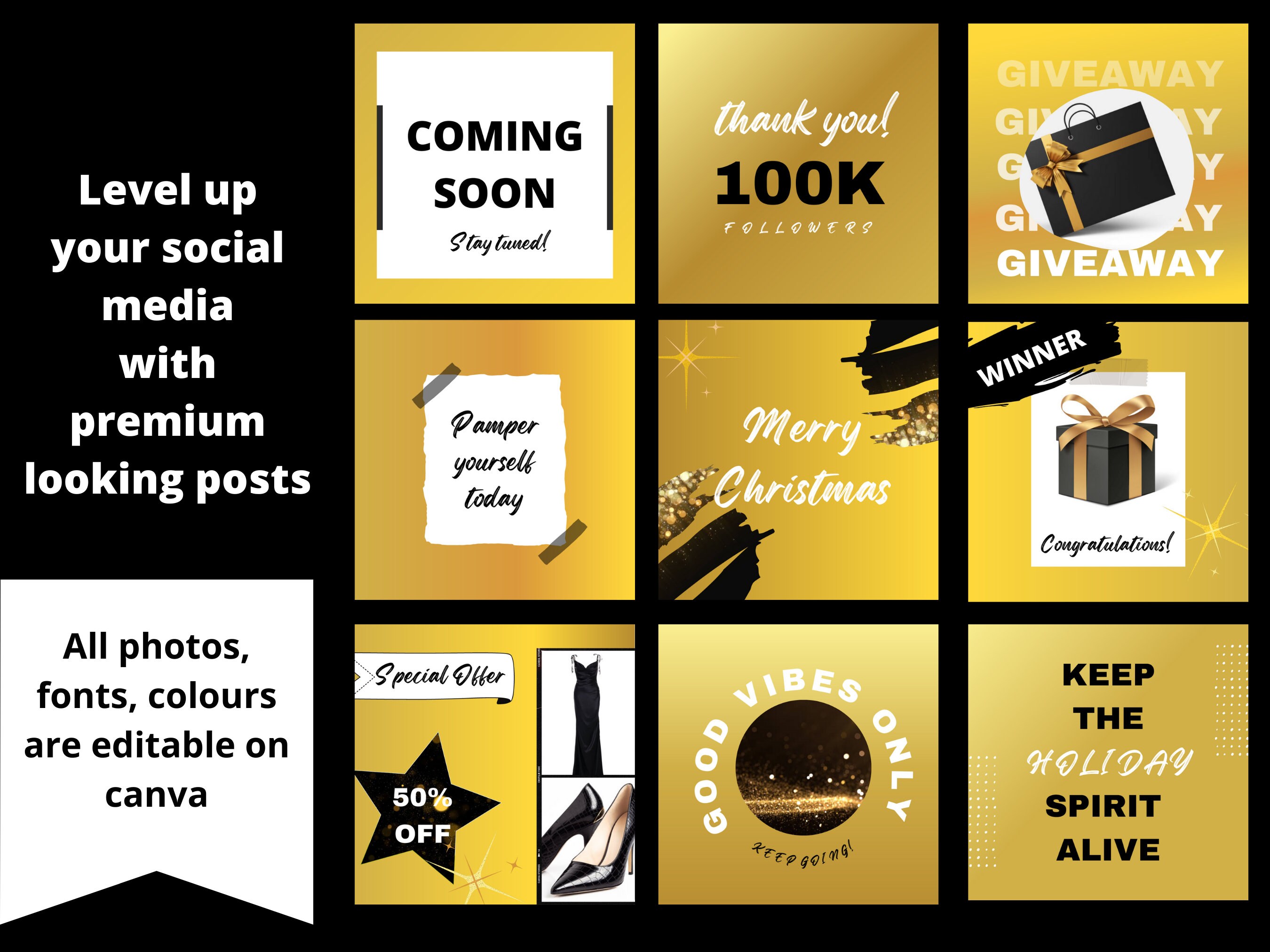 Gold Canva Template Gold Gradient Premium Etsy