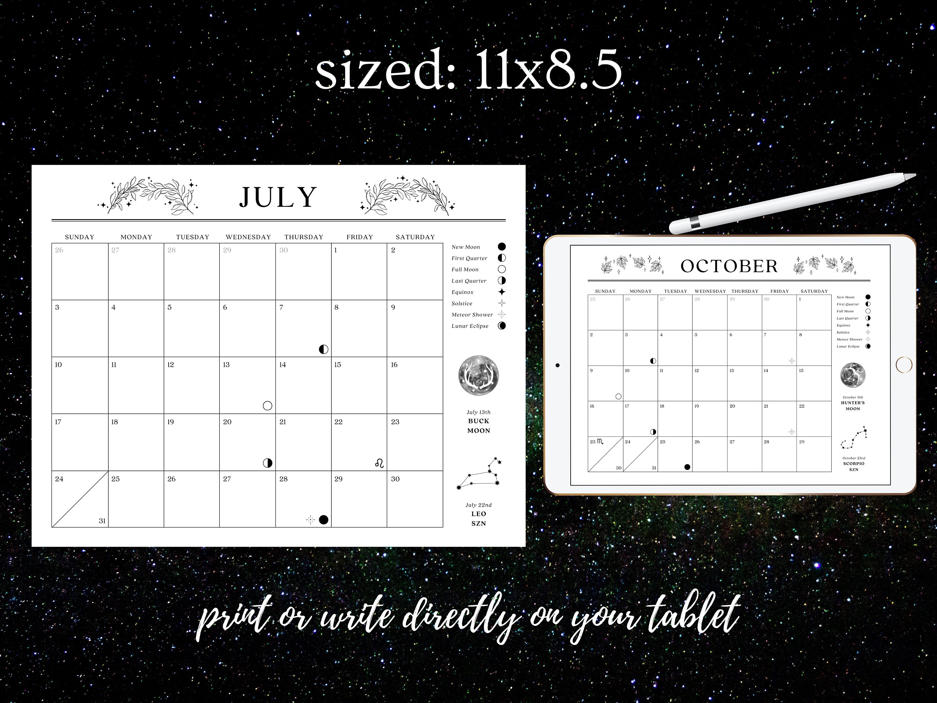 2023 Digital Printable Celestial Event Full Moon 12 Month Etsy