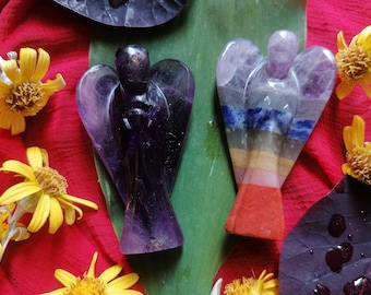 Amethyst & 7 Chakra Crystal Guardian Angel: Reiki Healing Stone Decor