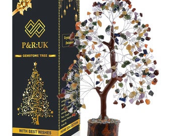 Handmade 7 Chakra Crystal Tree – Silver Wire Bonsai Décor