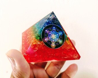 7 Chakra Orgone Crystal Pyramid | Feng Shui Healing Decor