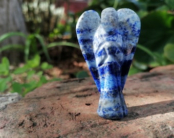 Lapis Lazuli Pocket Angel: Hand Carved Gemstone Guardian, 2 inch