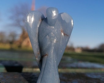 Angelite Guardian Angel Figurine: Hand Carved Natural Stone, Lucky Charm